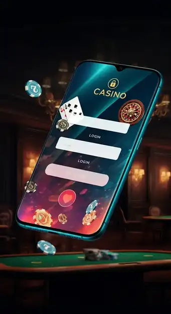 Wolf Winner Casino mobile login screen with biometric authentication options and account dashboard.